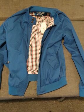 Ben Sherman Blue Bomber Jacket with Plaid Lining